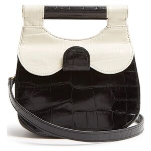 STAUD Madeleine Top Handle blk/white bag with Crosbody strap